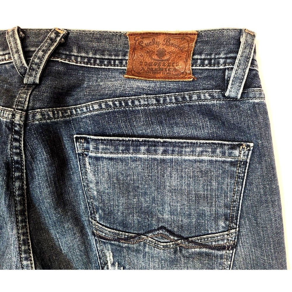 Lucky Brand Cross Road Straight Jeans Mens 32* (Fits 34x30) Blue Whiskered Denim - Picture 8 of 13